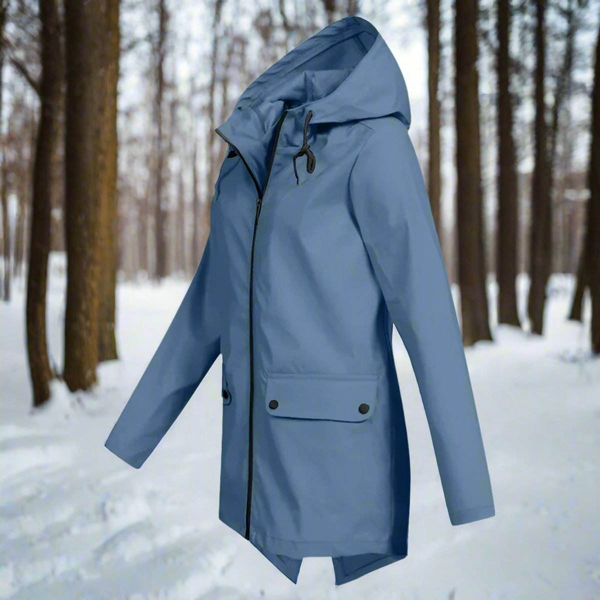Women's Waterproof Hooded Rain Jacket Zip-Up Adjustable Cuffs Pockets - Back View | Lavisa
