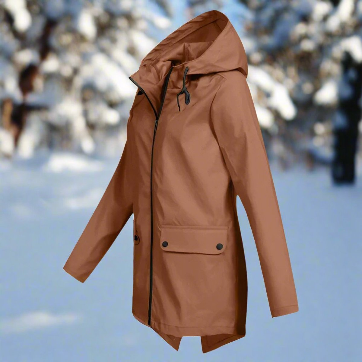 Women's Waterproof Hooded Rain Jacket Zip-Up Adjustable Cuffs Pockets - Sole & Material View | Lavisa