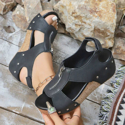 Lavisa - Women's Wedge Sandals Open-Toe Cork Platform Zip Front