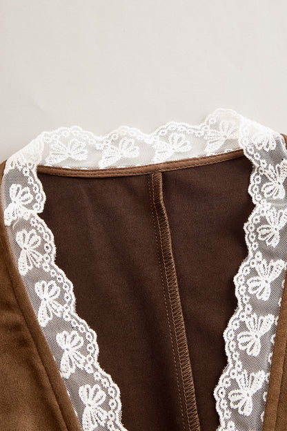 Women's Western Lace Long-Sleeve V-Neck Fitted Snap-Button Blouse - Lifestyle & Model Angle | Lavisa