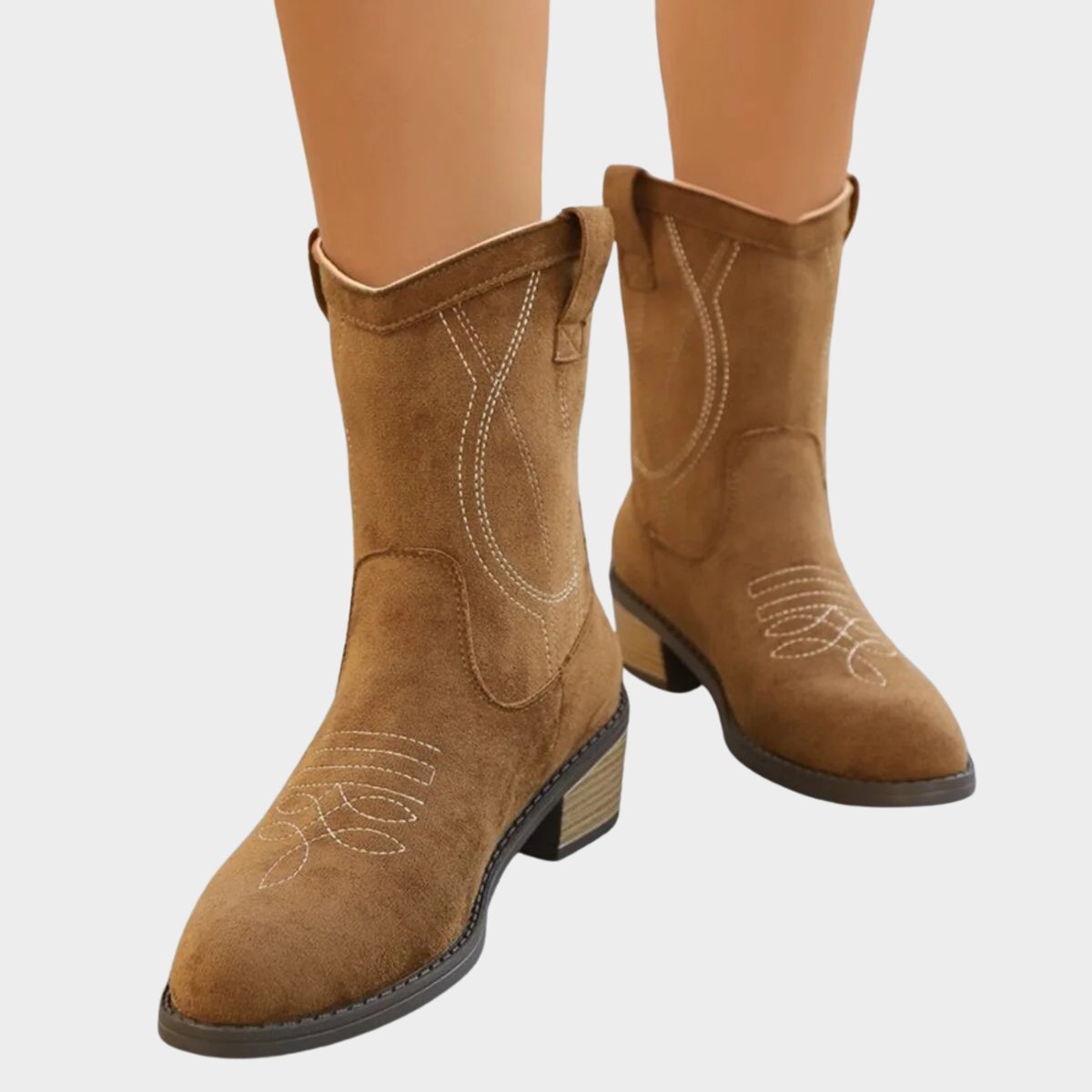 Women's Western-Stitch Suede Cowboy Ankle Boots - Side Angle | Lavisa