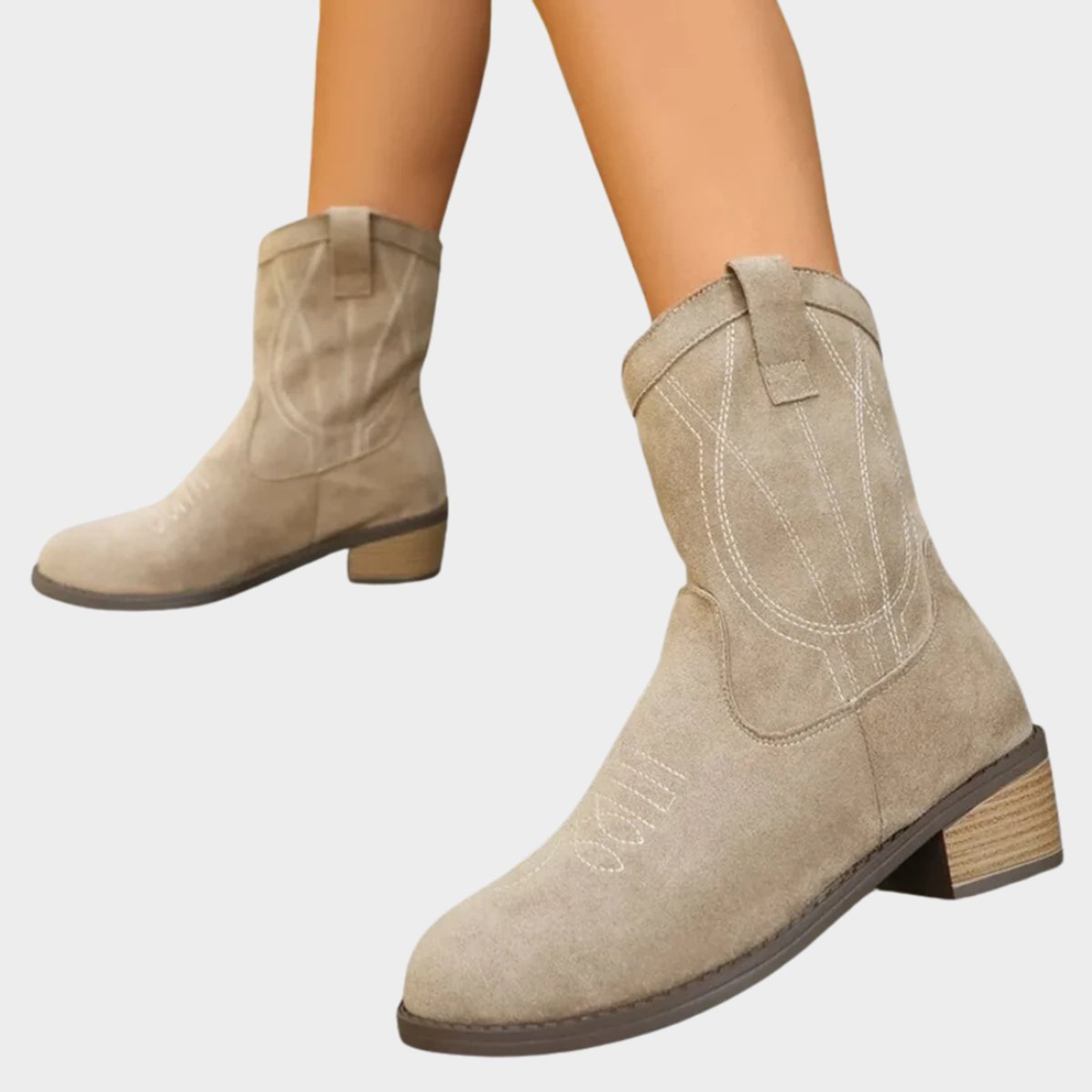 Women's Western-Stitch Suede Cowboy Ankle Boots - Back View | Lavisa