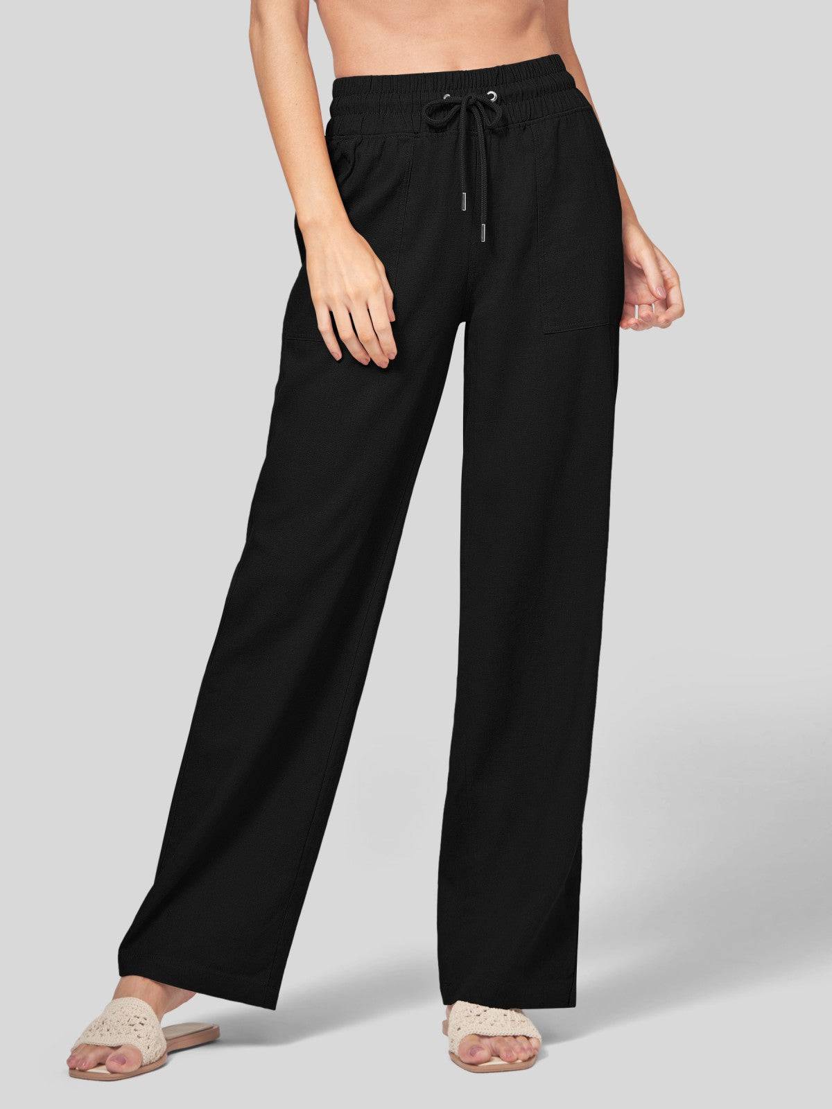Lavisa - Women's Cotton Linen Wide Leg Drawstring Pants