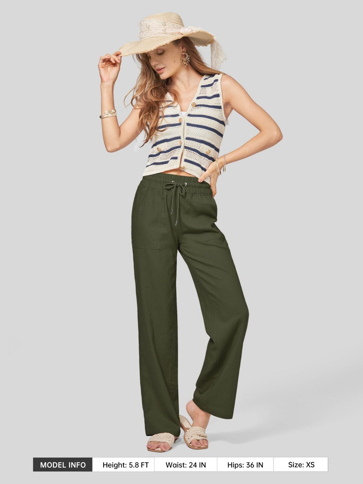Lavisa - Women's Cotton Linen Wide Leg Drawstring Pants