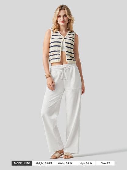 Lavisa - Women's Cotton Linen Wide Leg Drawstring Pants