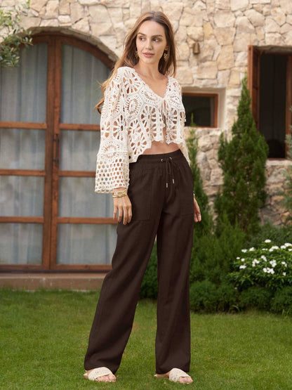 Lavisa - Women's Cotton Linen Wide Leg Drawstring Pants