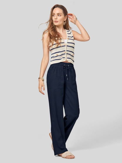 Lavisa - Women's Cotton Linen Wide Leg Drawstring Pants