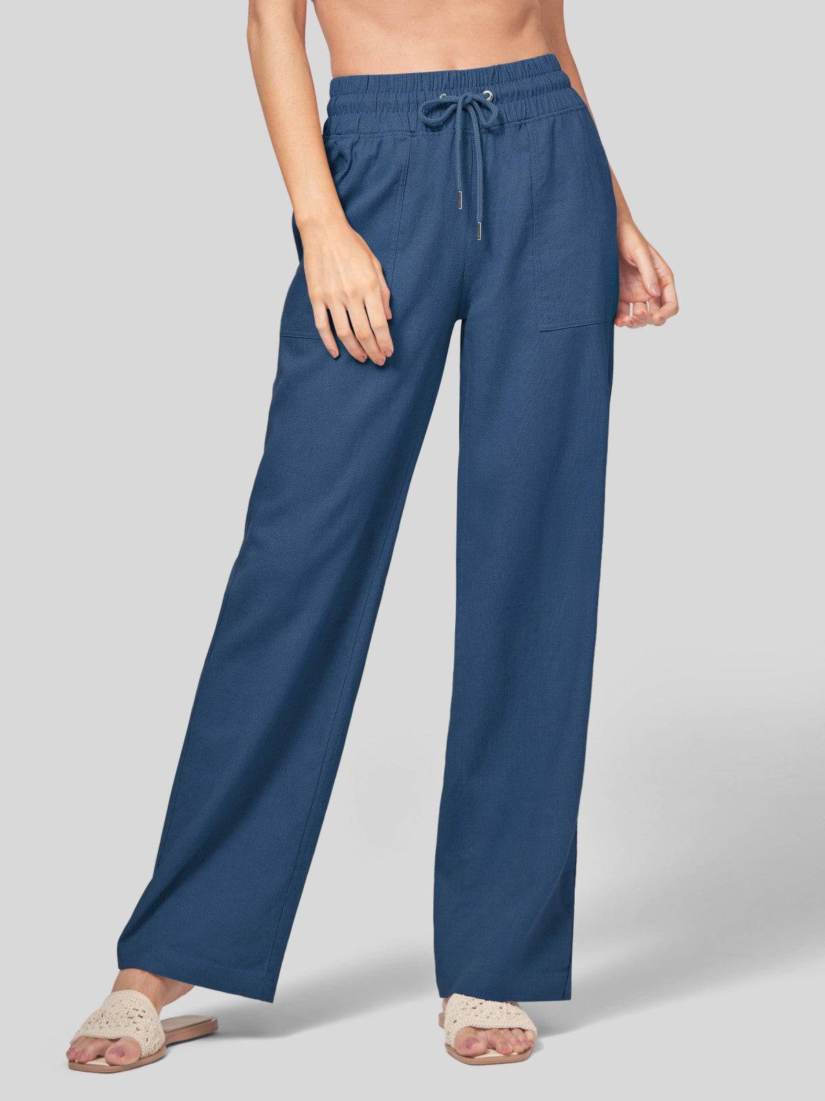 Lavisa - Women's Cotton Linen Wide Leg Drawstring Pants
