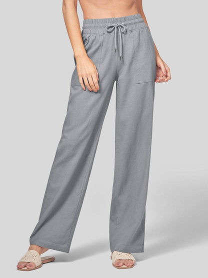 Lavisa - Women's Cotton Linen Wide Leg Drawstring Pants