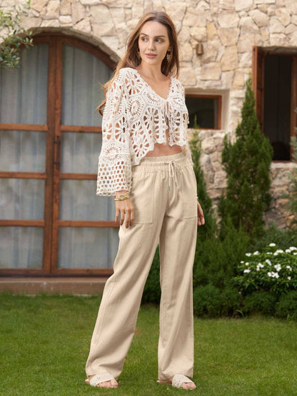Lavisa - Women's Cotton Linen Wide Leg Drawstring Pants