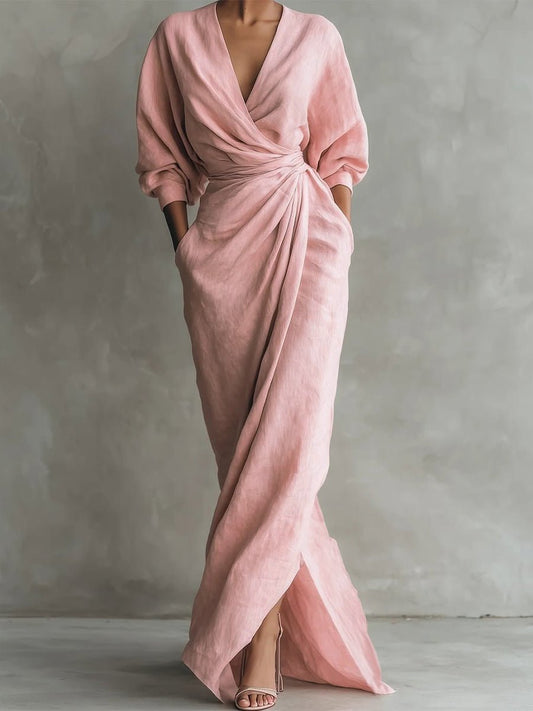 Lavisa - Draped V Neck Wrap Maxi Dress