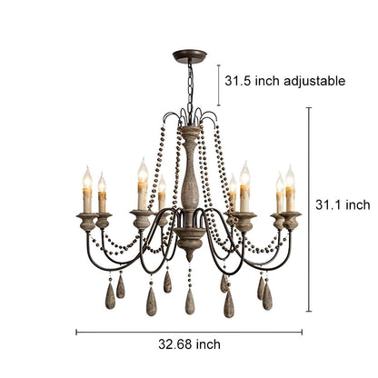 Lavisa - Rustic Wooden Candle Chandelier Ceiling Light