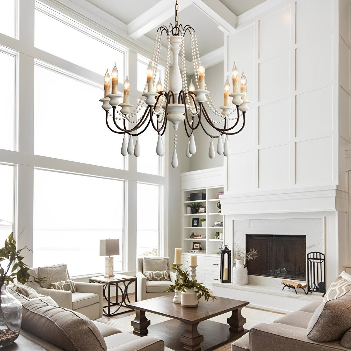 Lavisa - Rustic Wooden Candle Chandelier Ceiling Light