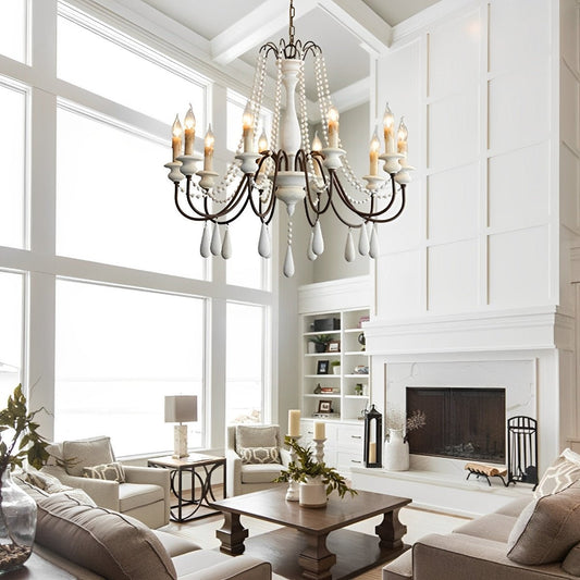 Lavisa - Rustic Wooden Candle Chandelier Ceiling Light