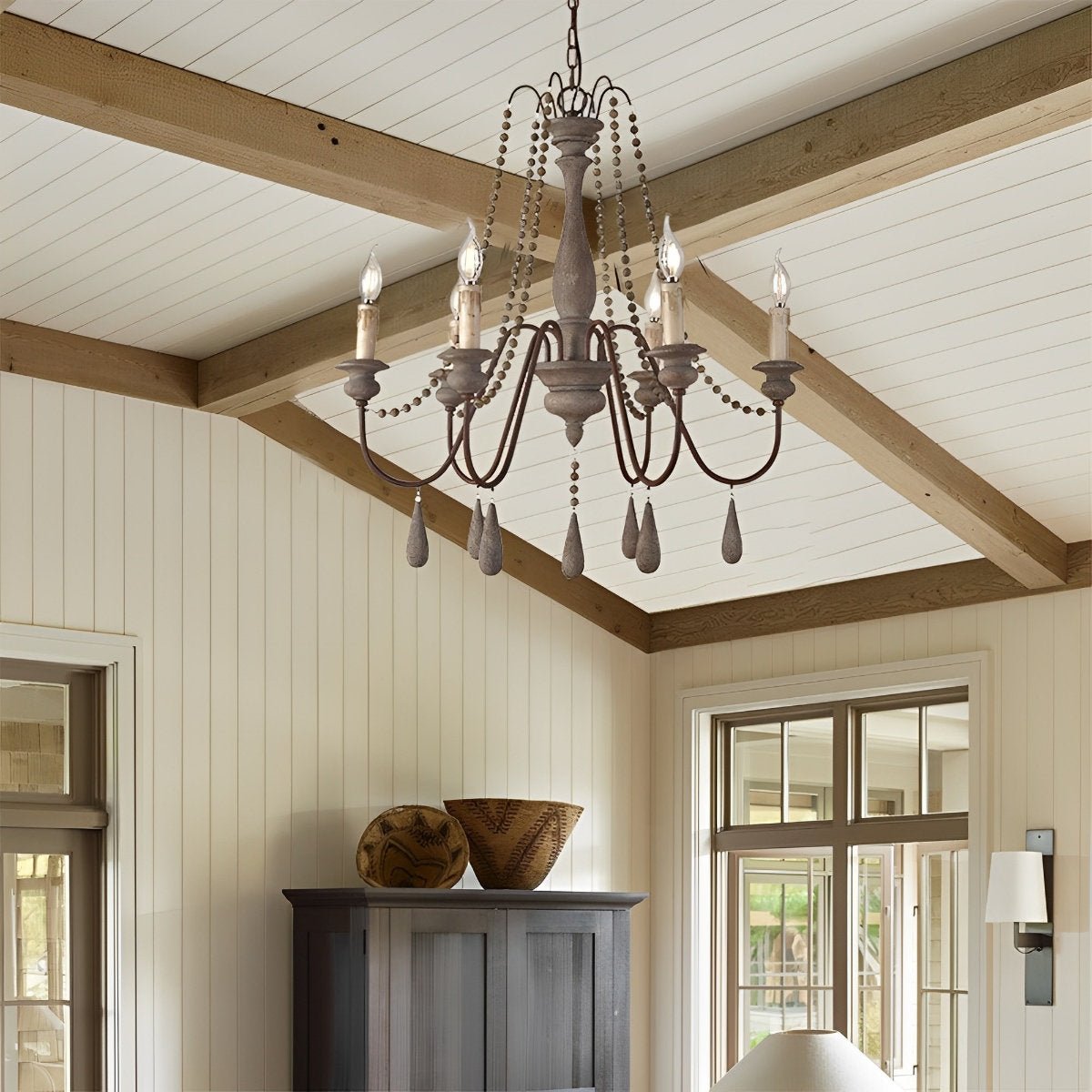 Lavisa - Rustic Wooden Candle Chandelier Ceiling Light