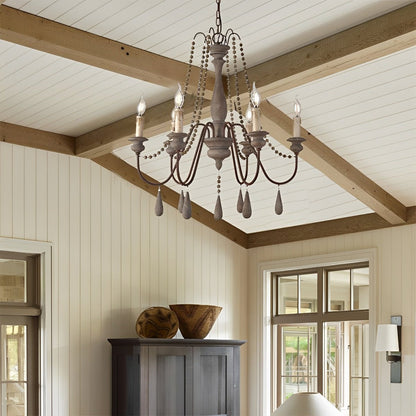 Lavisa - Rustic Wooden Candle Chandelier Ceiling Light