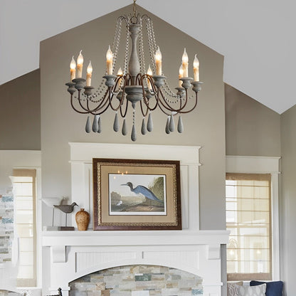 Lavisa - Rustic Wooden Candle Chandelier Ceiling Light