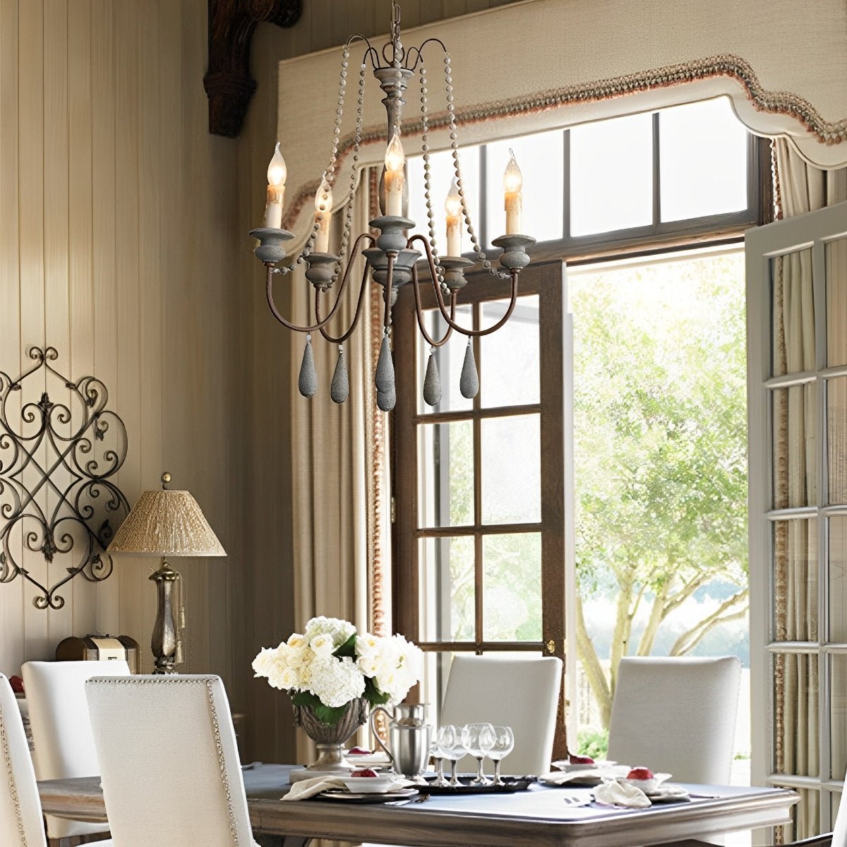 Lavisa - Rustic Wooden Candle Chandelier Ceiling Light
