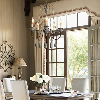 Lavisa - Rustic Wooden Candle Chandelier Ceiling Light
