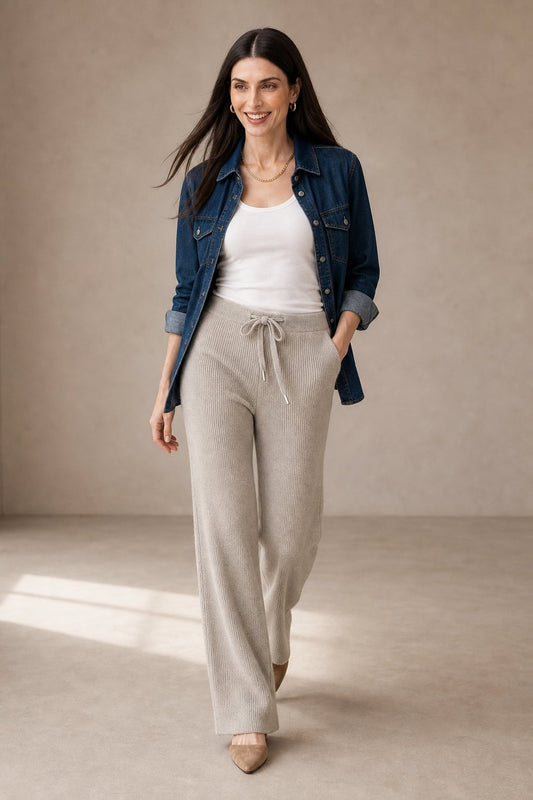 Lavisa - High Waisted Knitted Wide Leg Pants