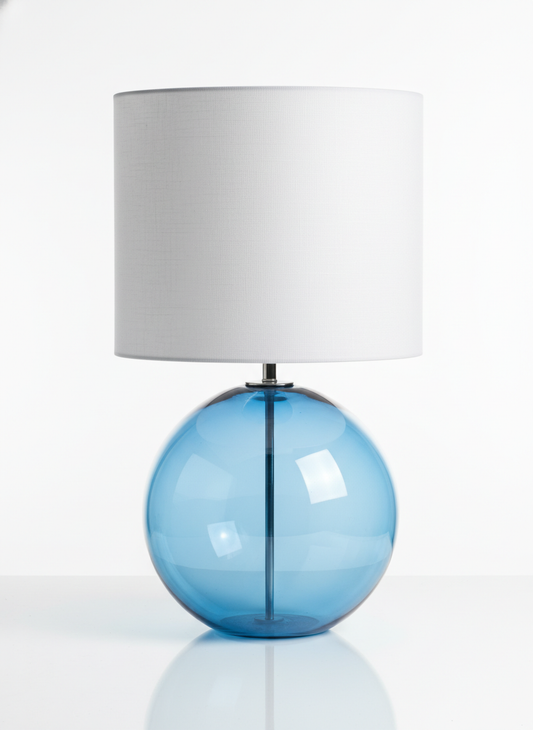 Lavisa Modern Blue Glass Table Lamp with white cylinder shade